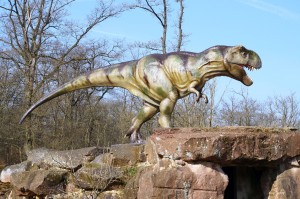 Junger T-Rex im Dinosauerierpark Teufelsschlucht. Foto: Winfried Hoor